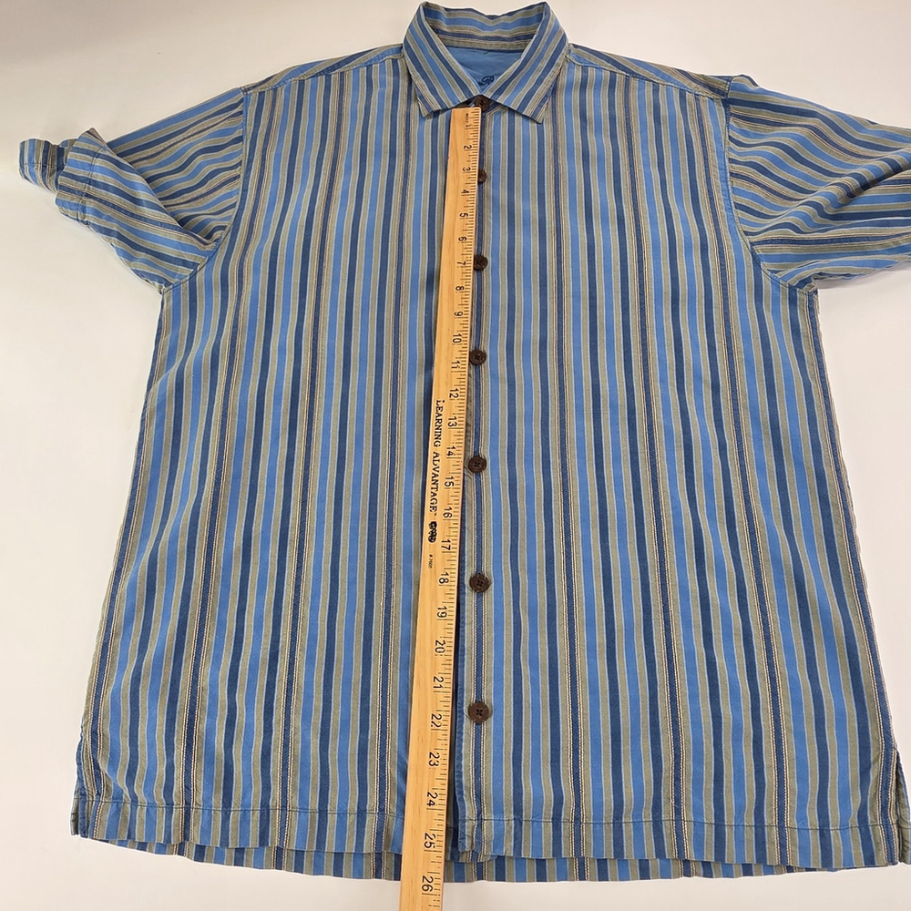 Tommy Bahama Silk Shirt Mens Medium Blue Stripe Short Sleeve Button Up - Picture 8 of 9